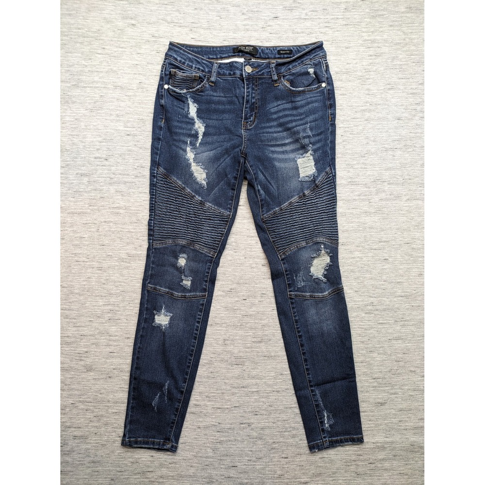 Judy Blue Women's 7/28 Skinny Fit Moto Distressed Grunge‎ Ripped Biker Preppy